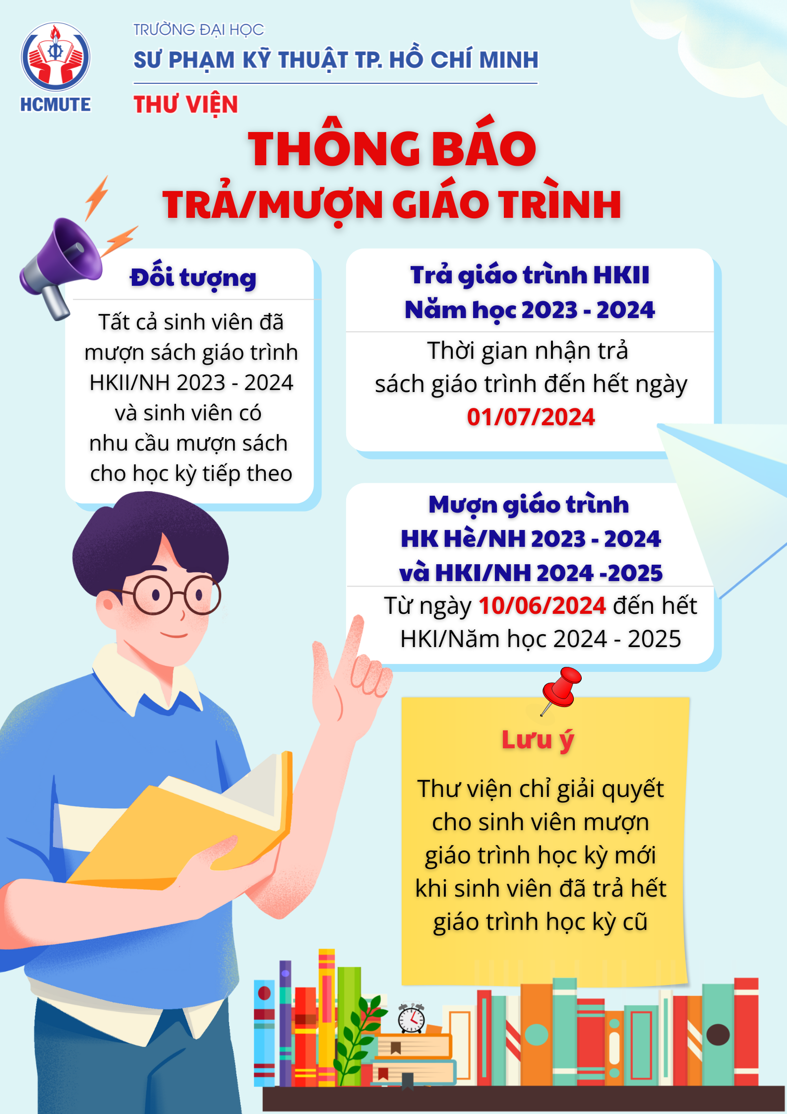 Thông báo mượn và trả giáo trình học tập Học kỳ mới